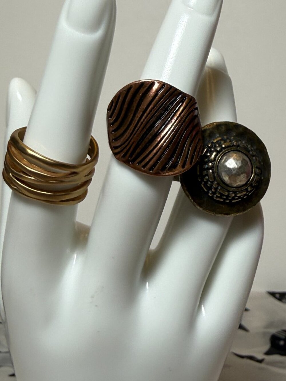 3 Boho Size 6 Rings Gold Toned Copper Toned Matte Textured Hammered Stacked